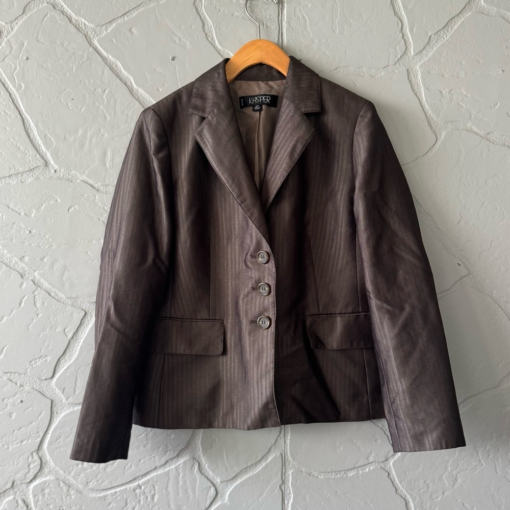 Kasper Petite Brown Pinstripe Blazer Size 10P Women’s Career Jacket